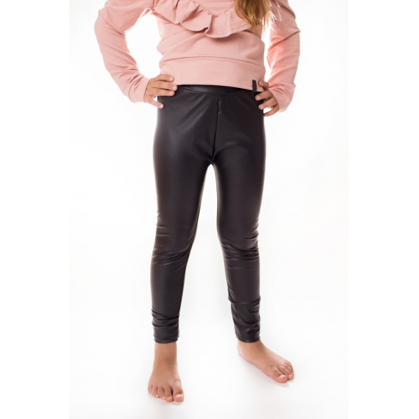 Legginsy z ekoskóry dla dziewczynki, czarne 1