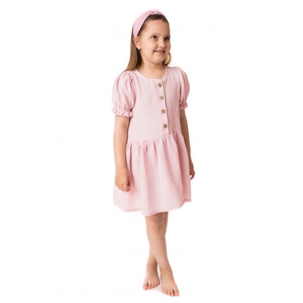 Muślinowa sukienka dla dziewczynki, różowa 1